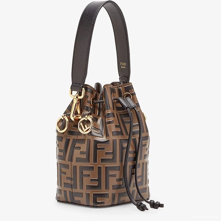 Affordable Brown Motif Bucket FF Mini Calf In Tresor Bag Mon Fendi Leather 0806